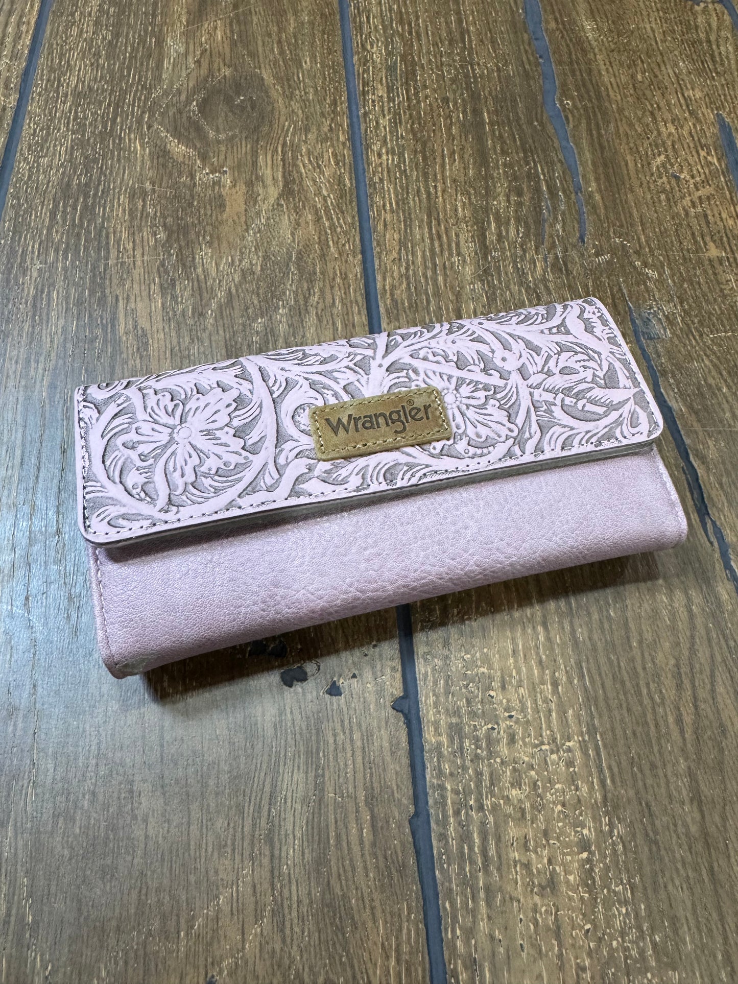 Wrangler Western Floral Tooled Tri‑Fold RFID Wallet/Wristlet – Compact & Chic