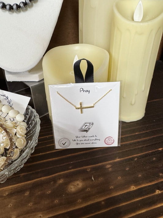 Pray Cross Necklace | Gold Sideways Cross Faith Necklace