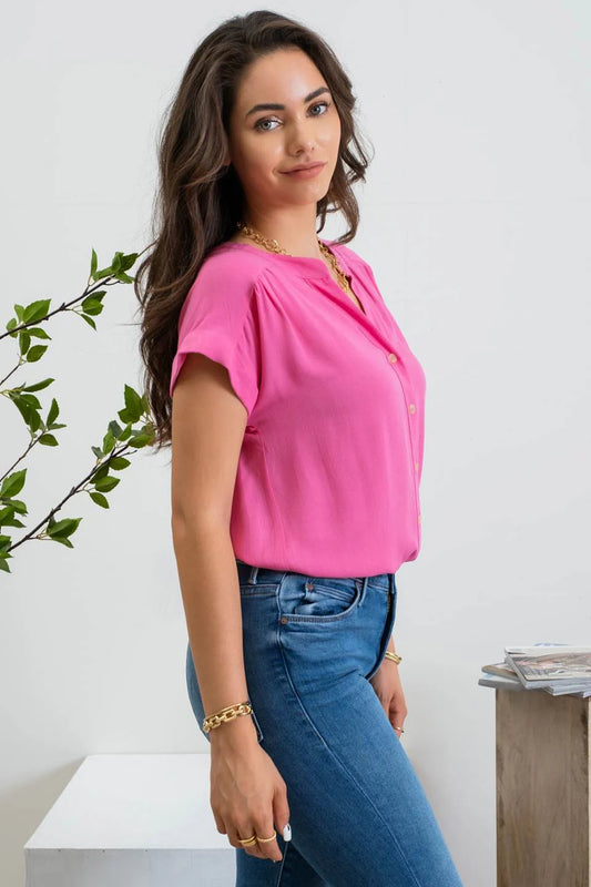 Blu Pepper short roll sleeve button down shirt