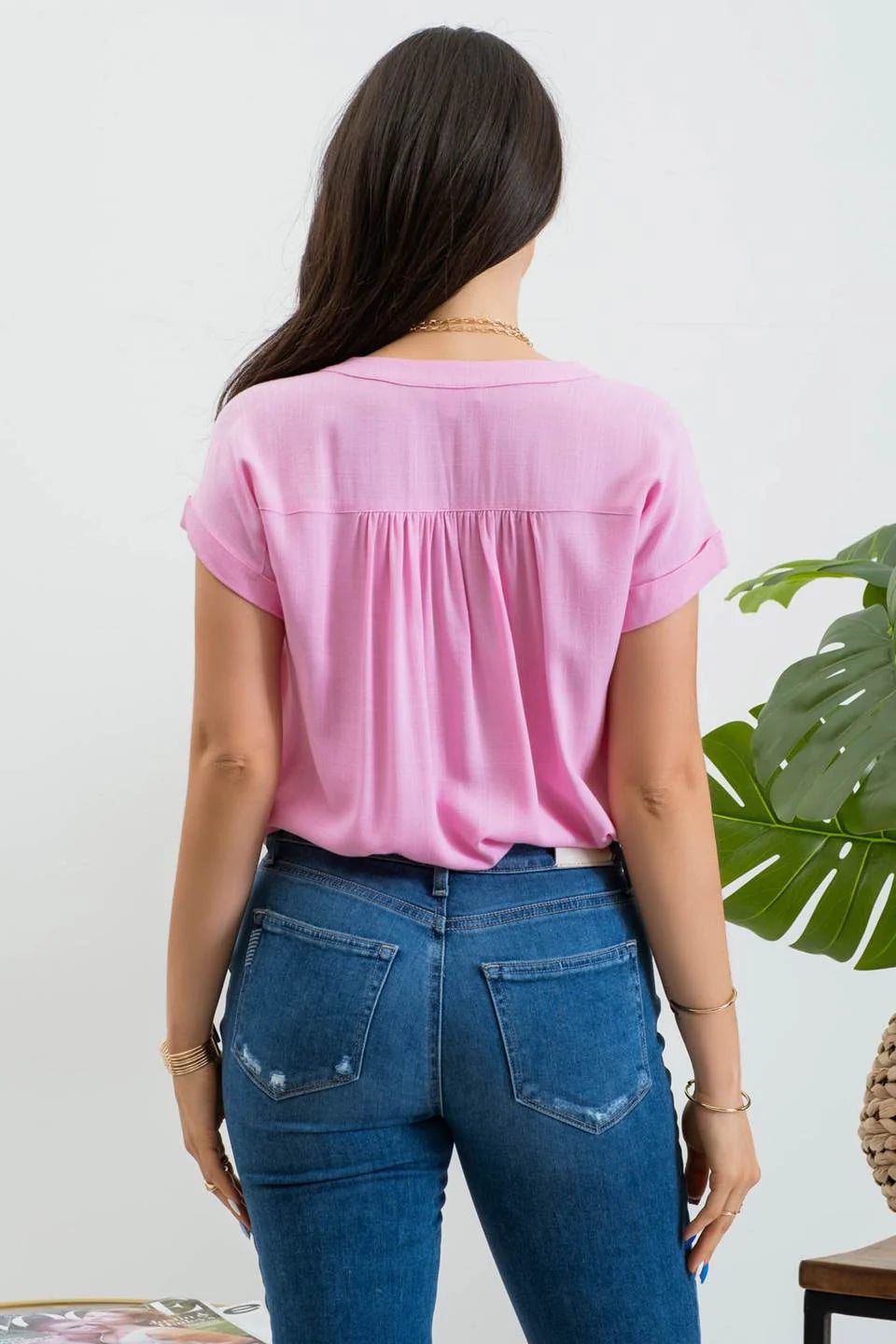 Blu Pepper short roll sleeve button down shirt
