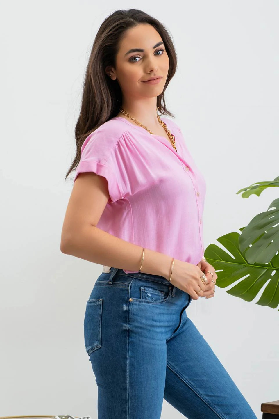 Blu Pepper short roll sleeve button down shirt