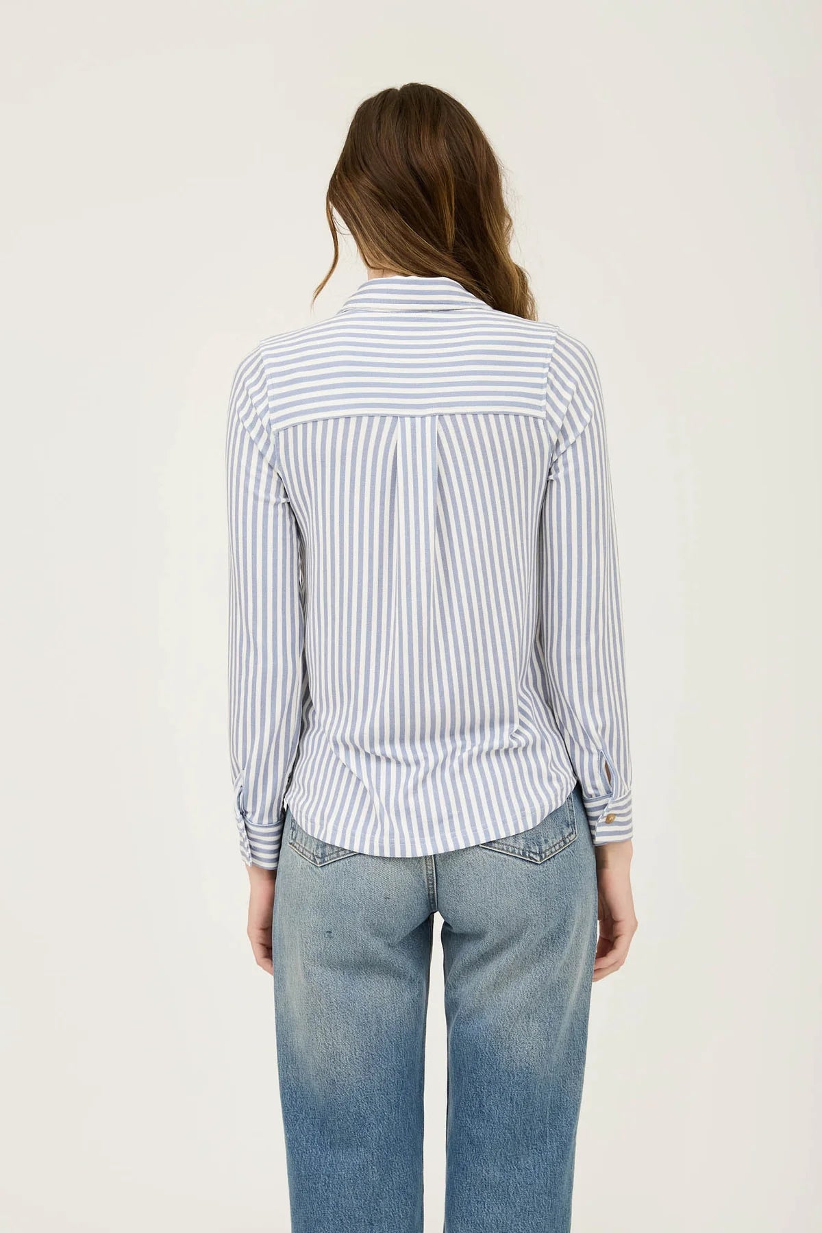 PLUS STRIPE COLLARED LONG SLEEVE BUTTON DOWN SHIRT BLU PEPPER