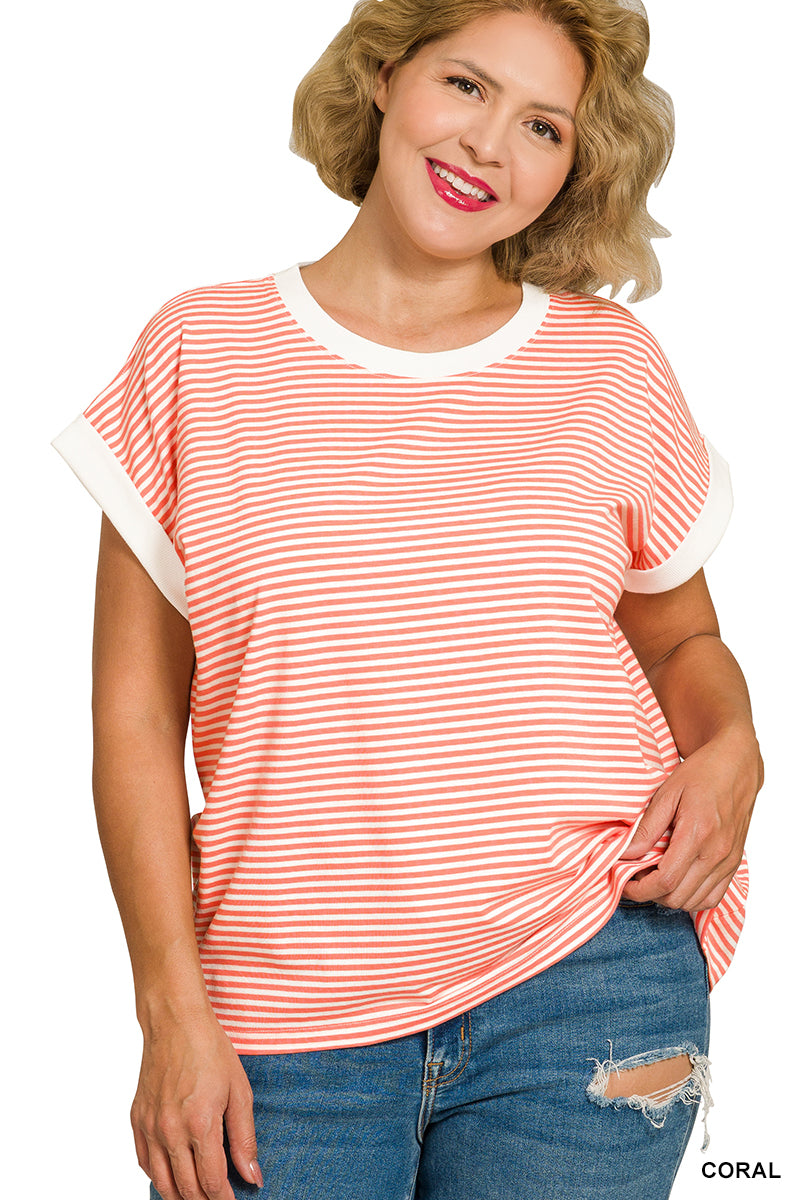 Sunset Stripe Contrast Tee – Plus
