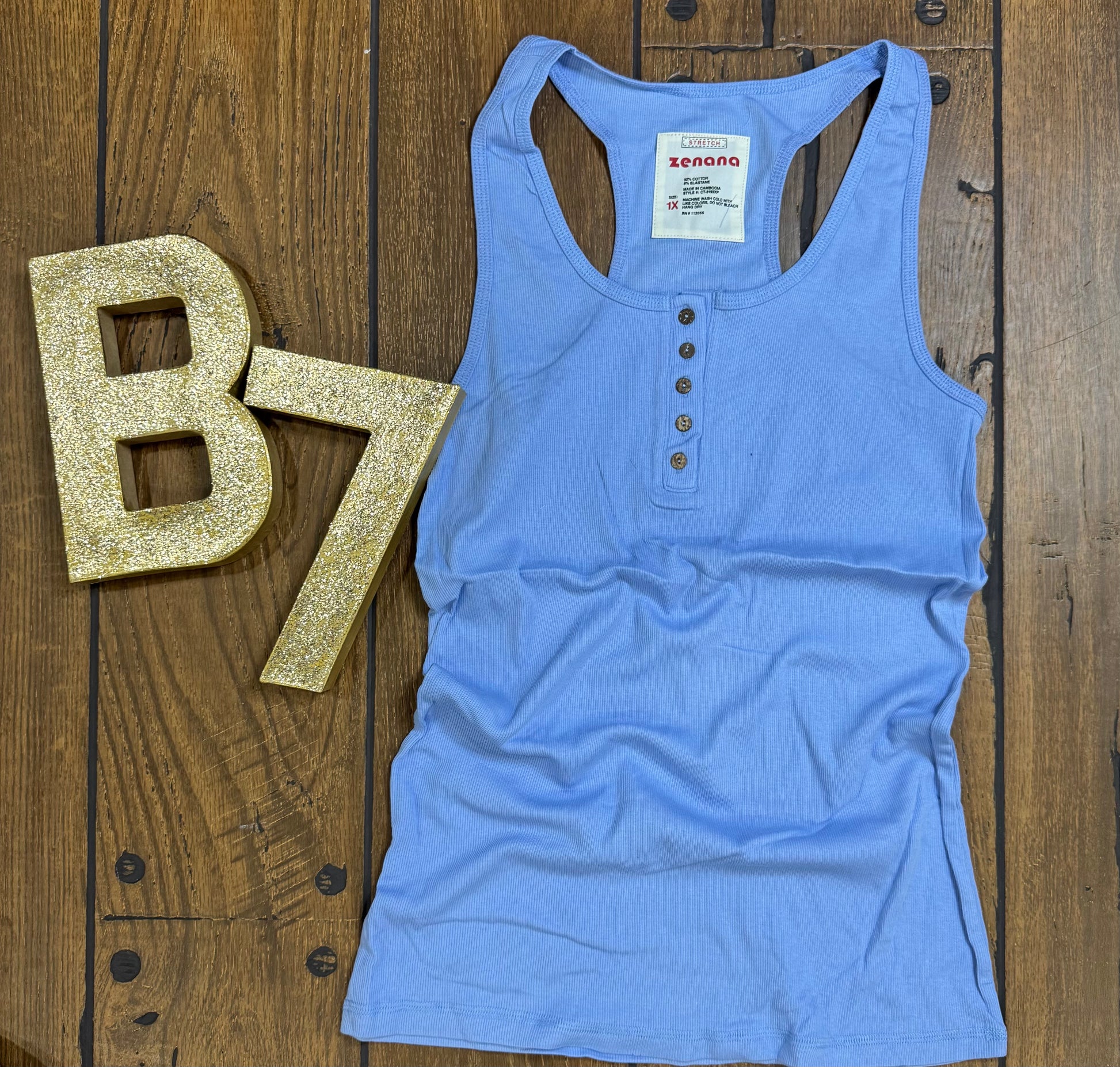 Zenana plus size ribbed tank top with button front