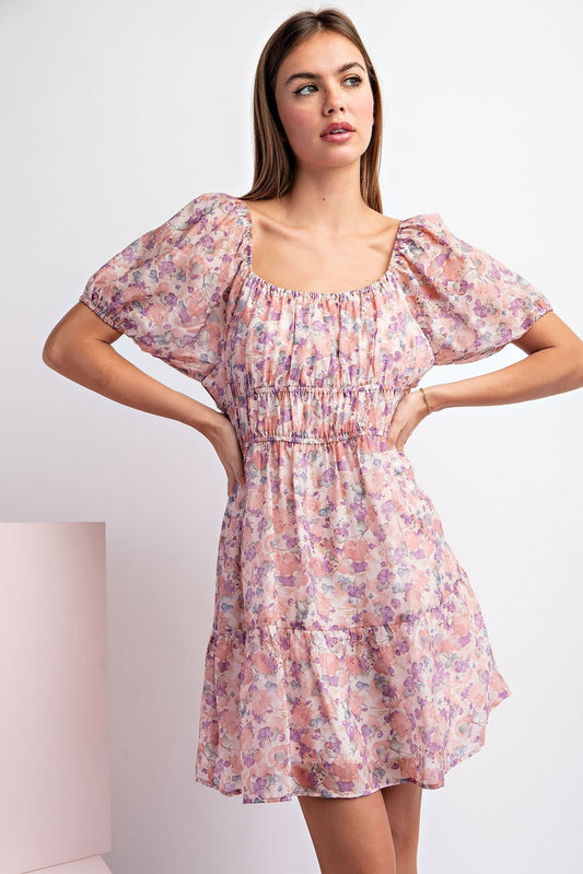 SHORT SLEEVE FLORAL PRINT DRESS EESOME