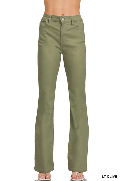 HIGH-RISE BOOTCUT COLOR DENIM PANTS Zenana