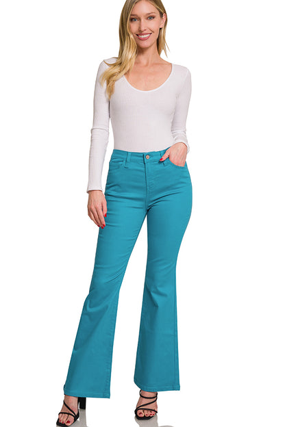 HIGH-RISE BOOTCUT COLOR DENIM PANTS Zenana