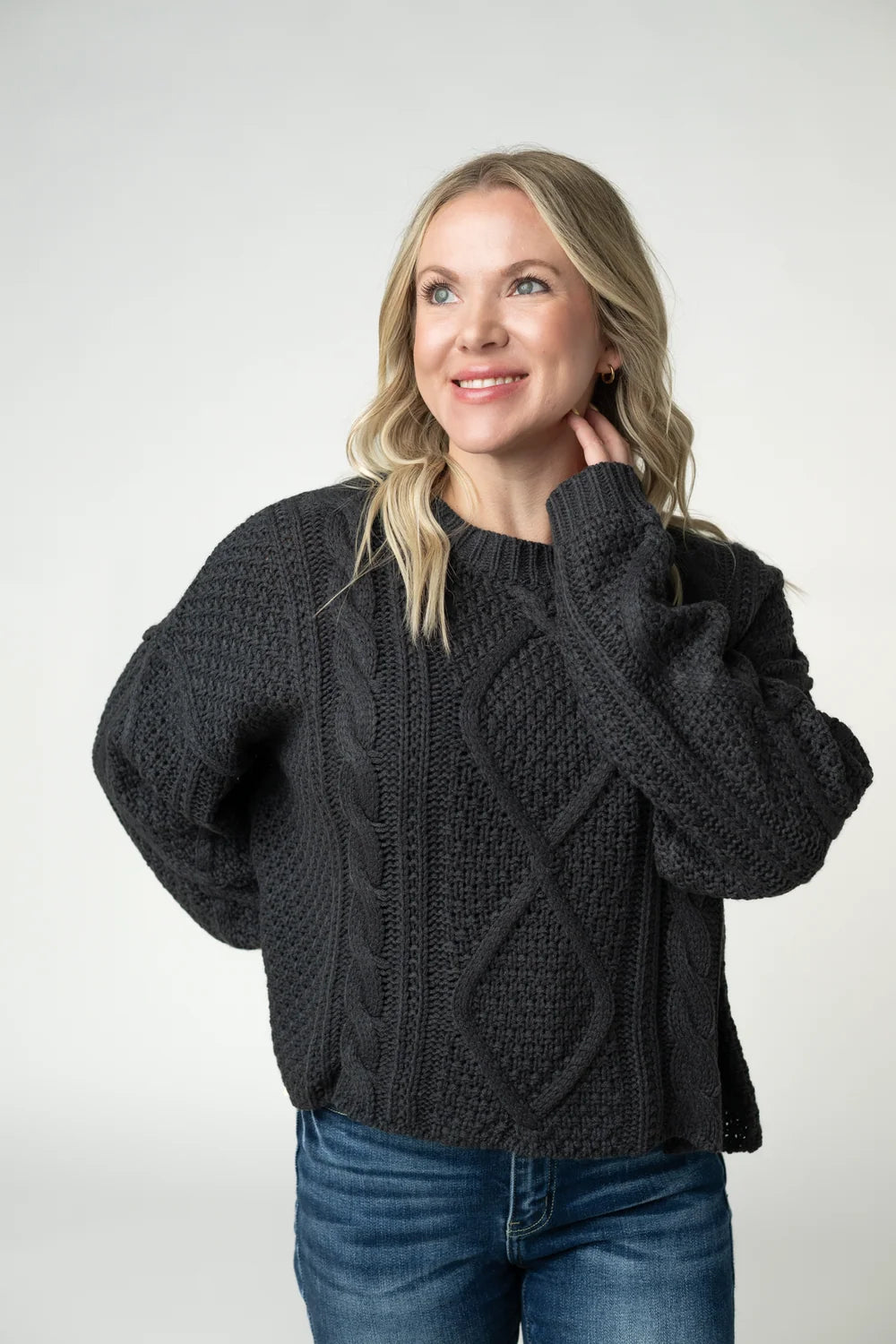 Charcoal Charm Cable Knit Sweater | Women's Cozy Chunky Knit Pullover