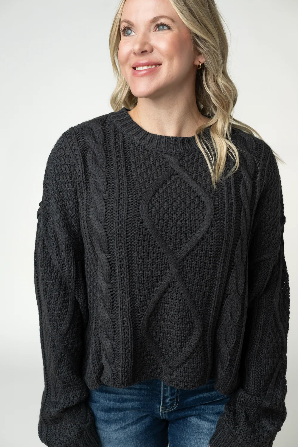 Charcoal Charm Cable Knit Sweater | Women's Cozy Chunky Knit Pullover