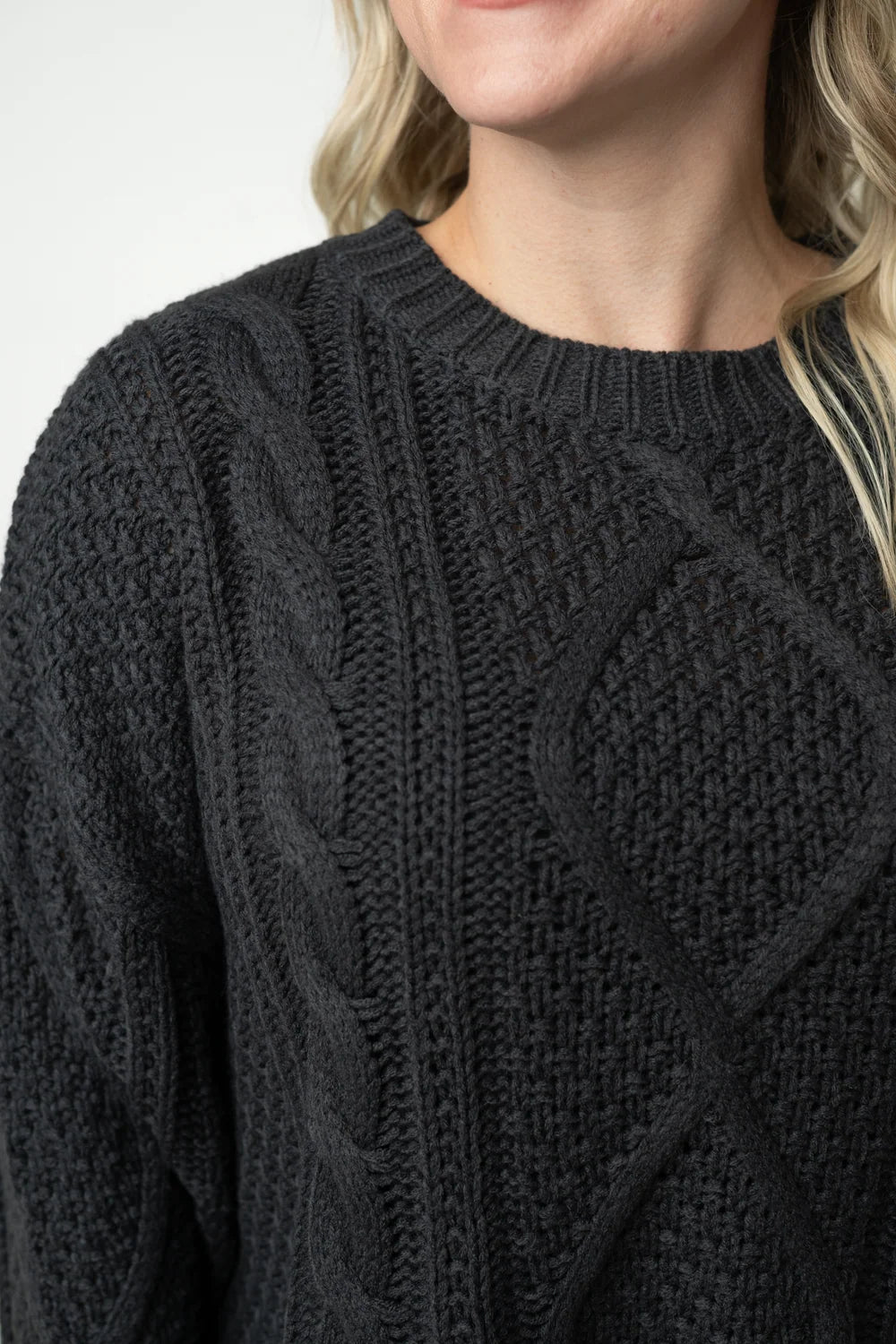 Charcoal Charm Cable Knit Sweater | Women's Cozy Chunky Knit Pullover