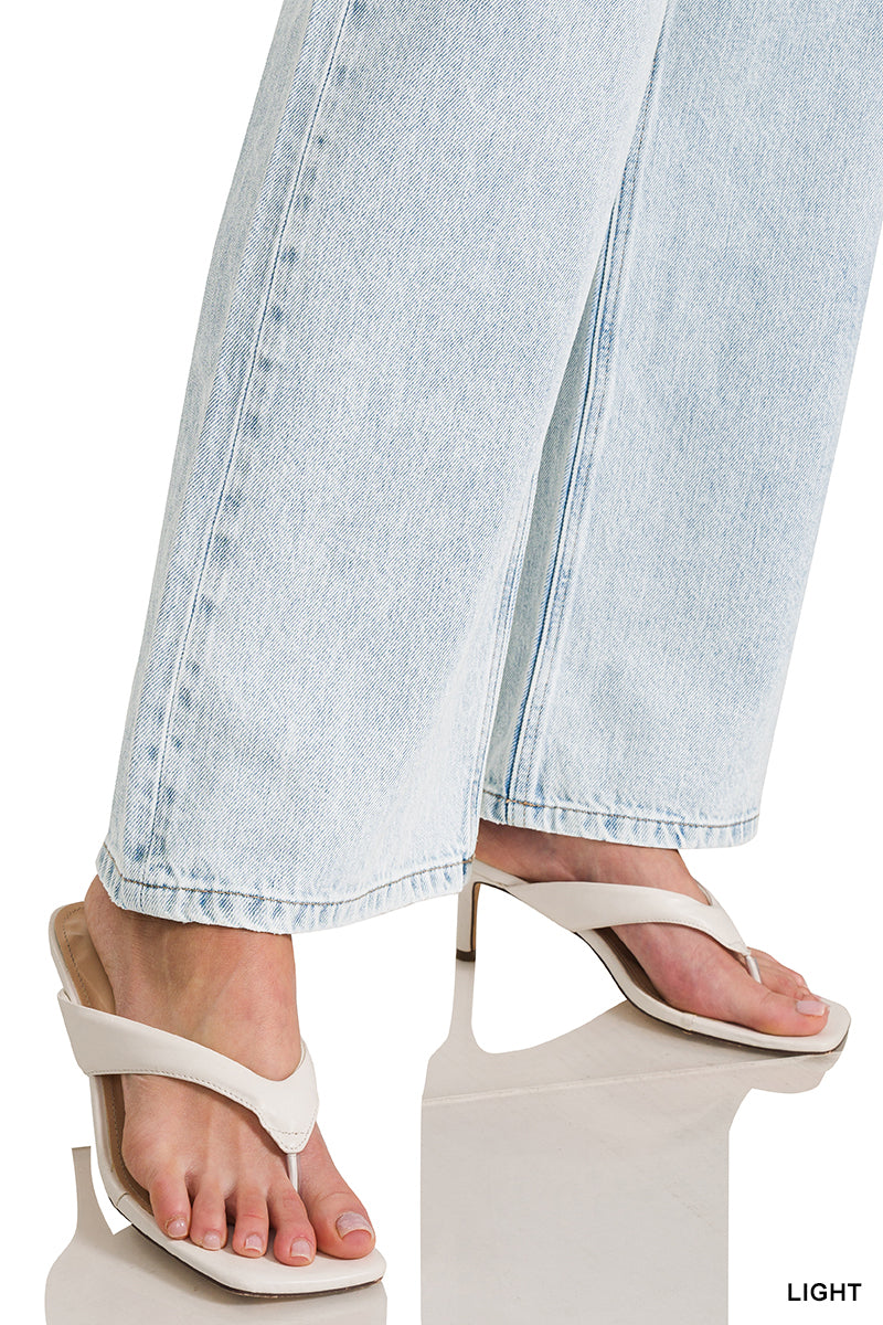 ZENANA HIGH WAIST WIDE LEG STRAIGHT DENIM PANTS Light Blue