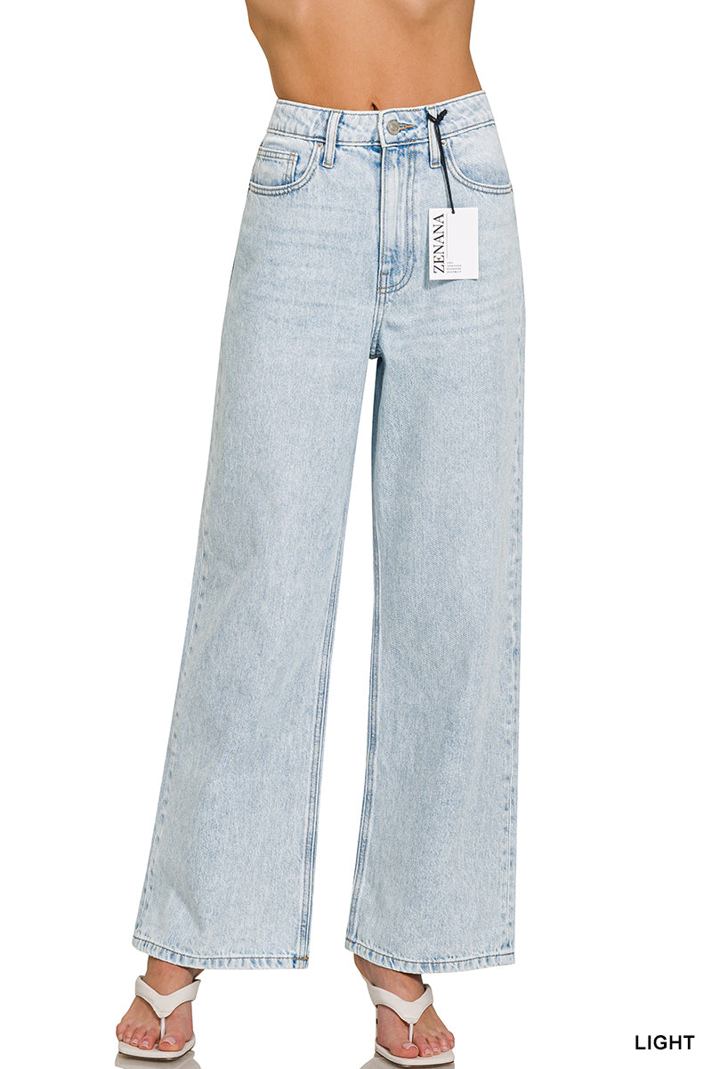 ZENANA HIGH WAIST WIDE LEG STRAIGHT DENIM PANTS Light Blue