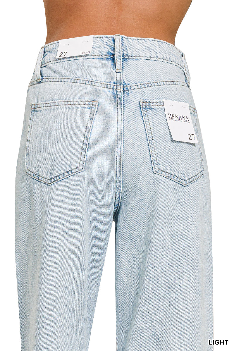 ZENANA HIGH WAIST WIDE LEG STRAIGHT DENIM PANTS Light Blue