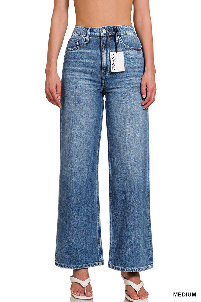 ZENANA HIGH WAIST WIDE LEG STRAIGHT DENIM PANTS Medium Blue