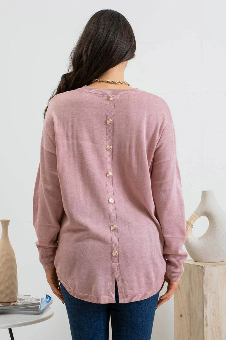 SOLID BACK BUTTONED PULLOVER SWEATER Blu Pepper