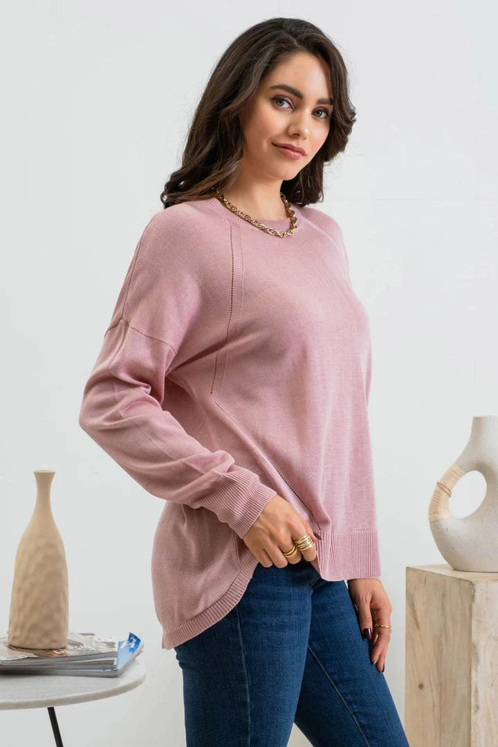 SOLID BACK BUTTONED PULLOVER SWEATER Blu Pepper