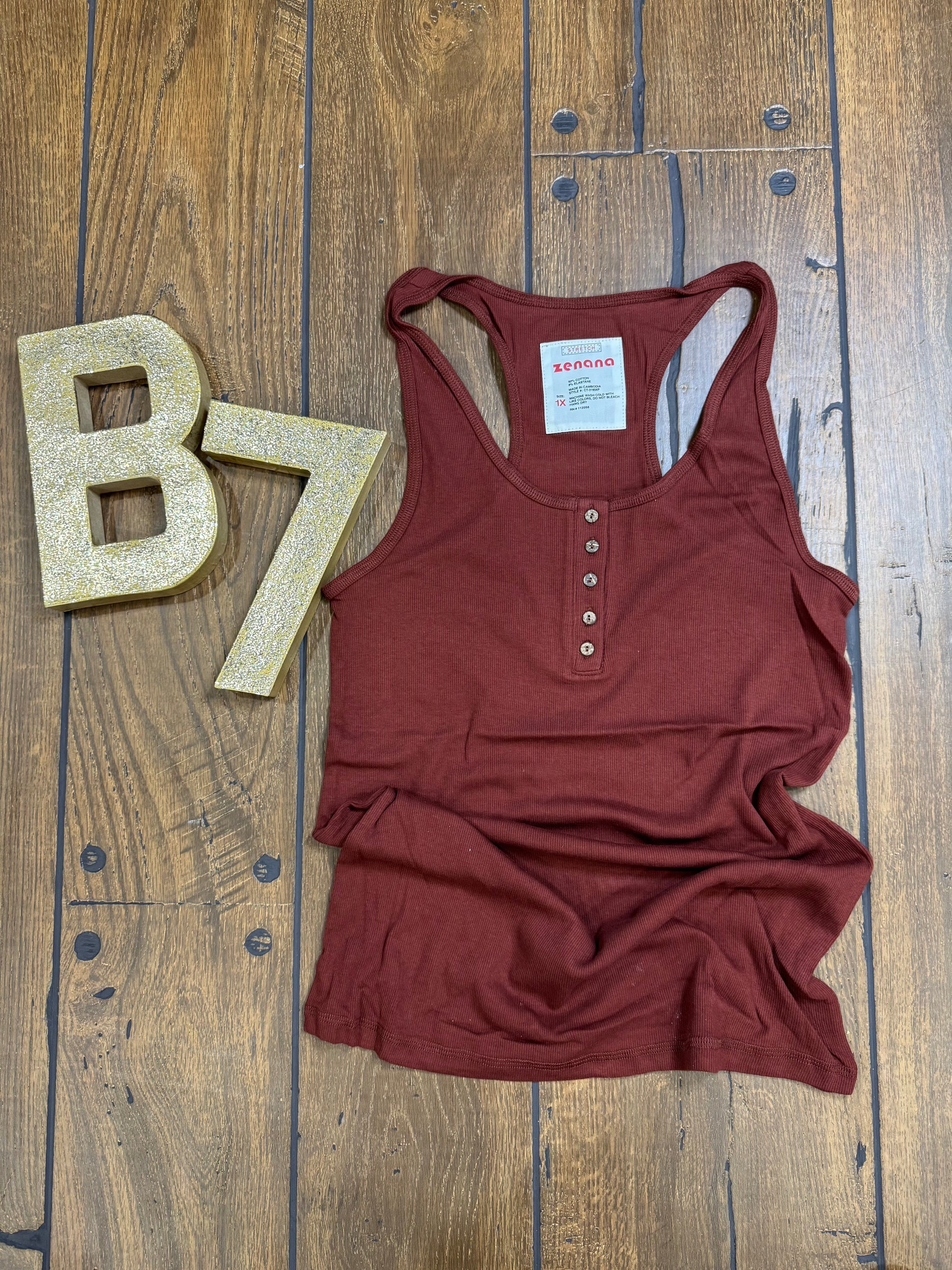 Zenana plus size ribbed tank top with button front