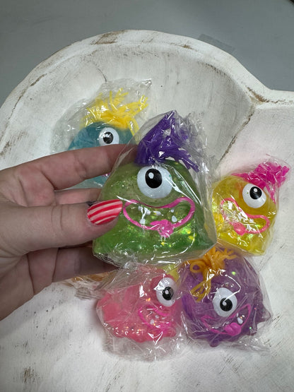 One-Eyed Glitter Monster Squeeze Toy | Colorful Sensory Fidget Monster