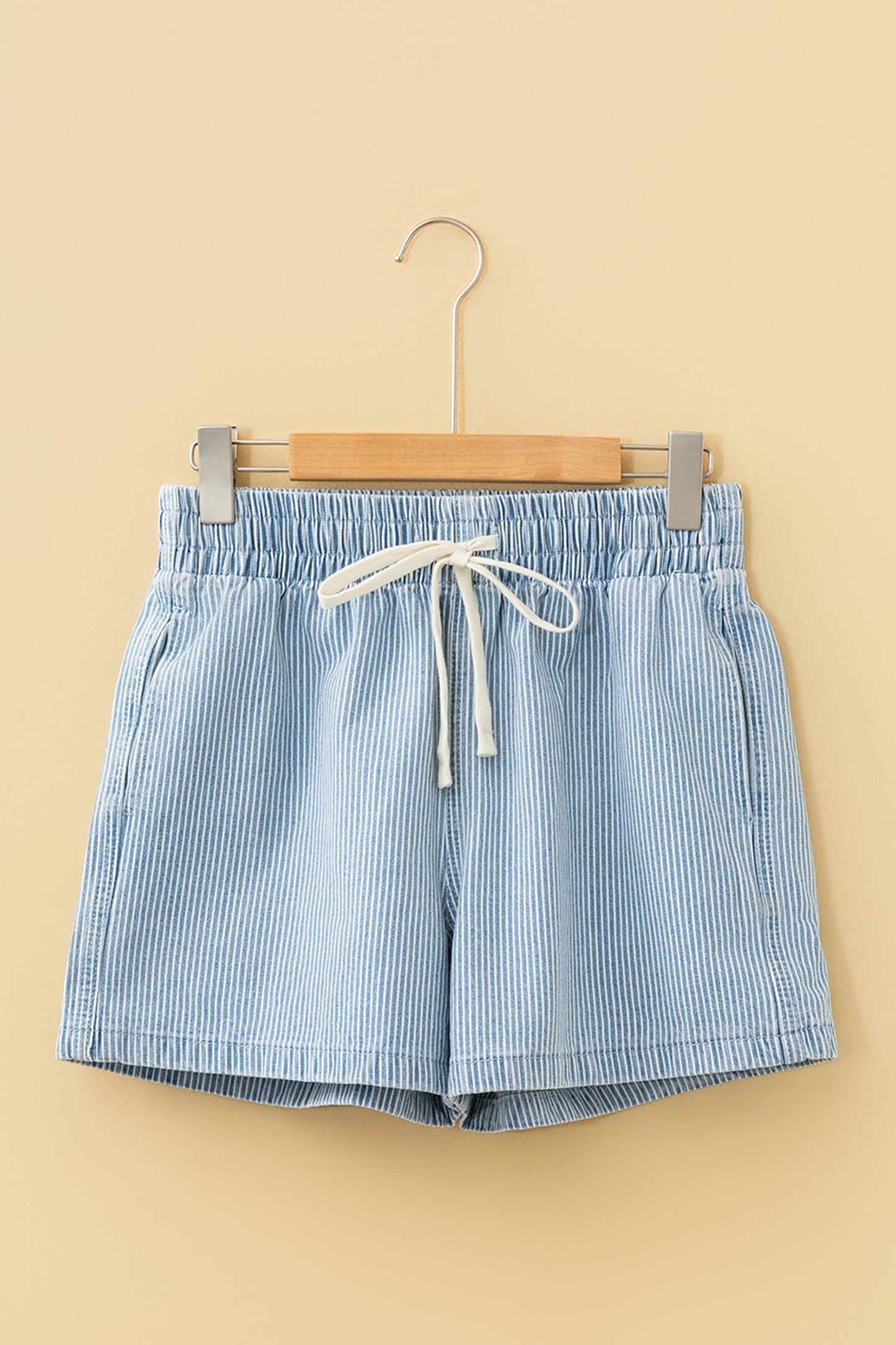 Easy Breezy Stripe Denim Shorts – Elastic Waist Drawstring Summer Shorts