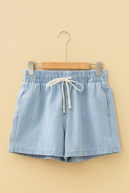 Easy Breezy Stripe Denim Shorts – Elastic Waist Drawstring Summer Shorts
