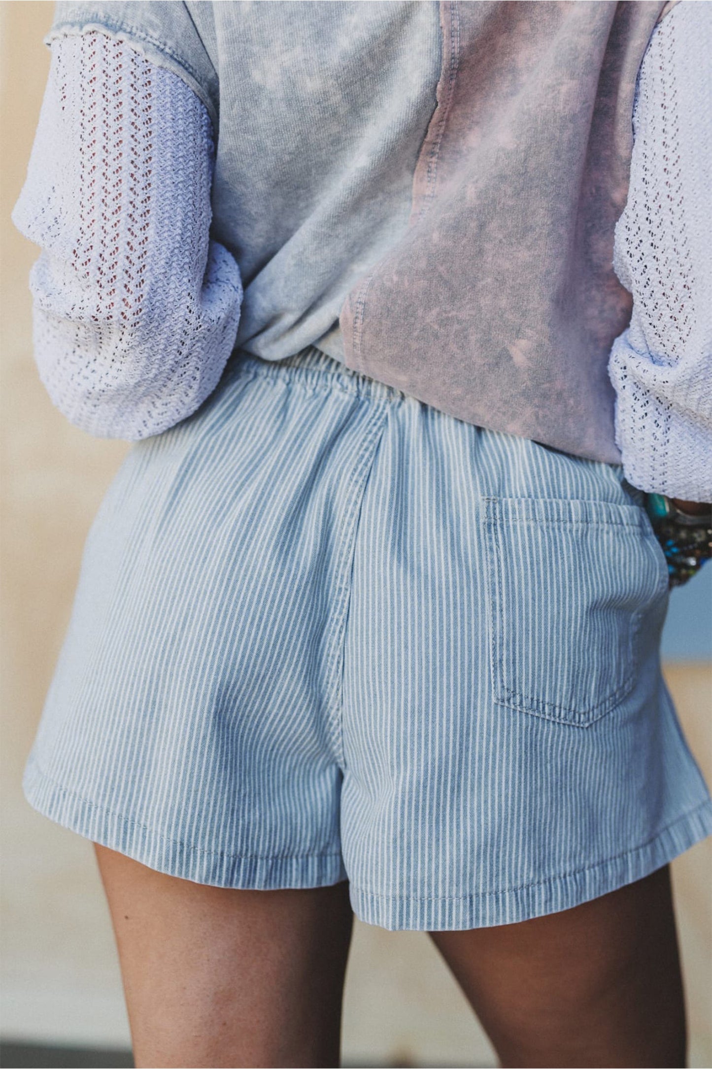 Easy Breezy Stripe Denim Shorts – Elastic Waist Drawstring Summer Shorts