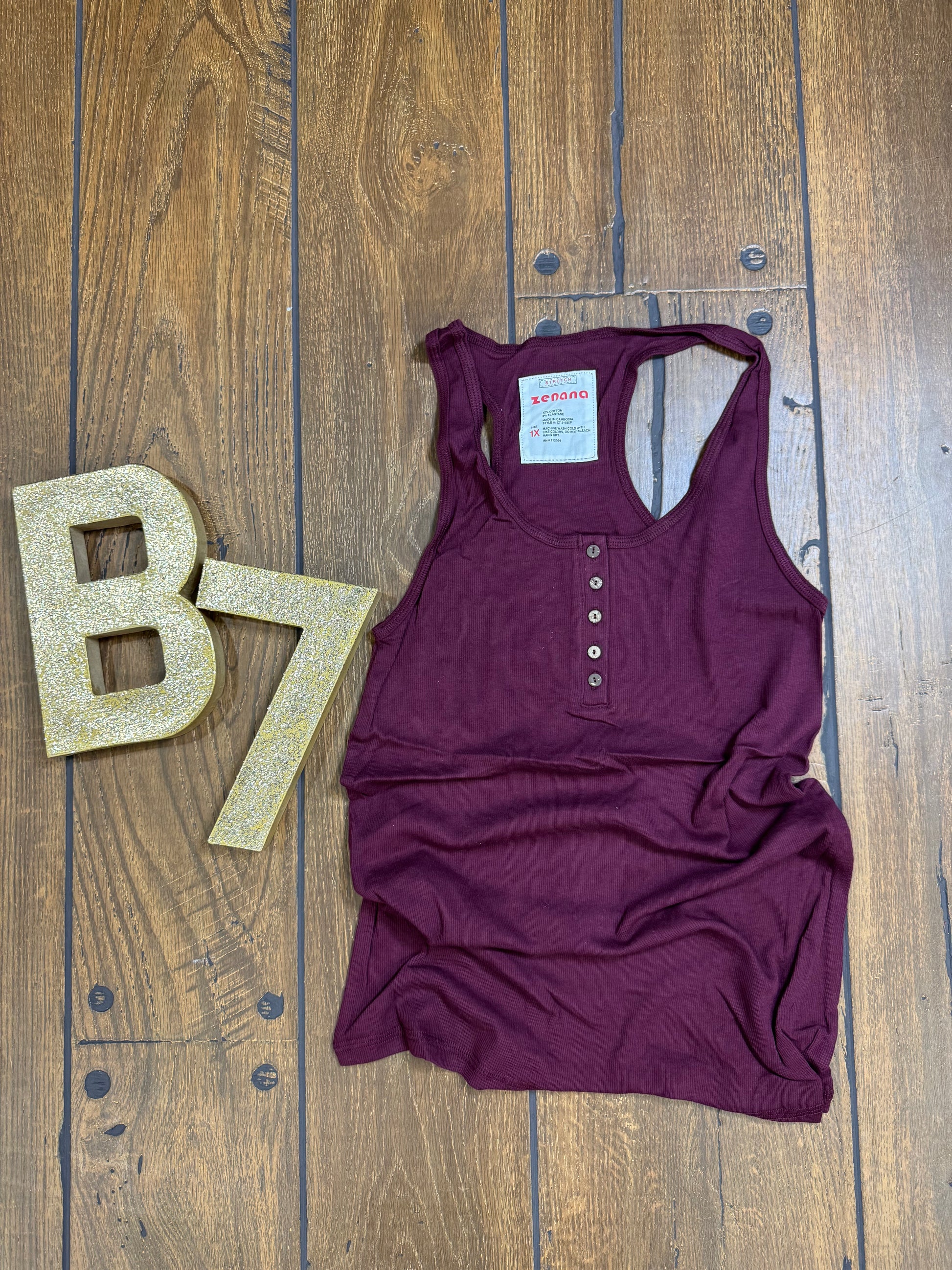 Zenana plus size ribbed tank top with button front