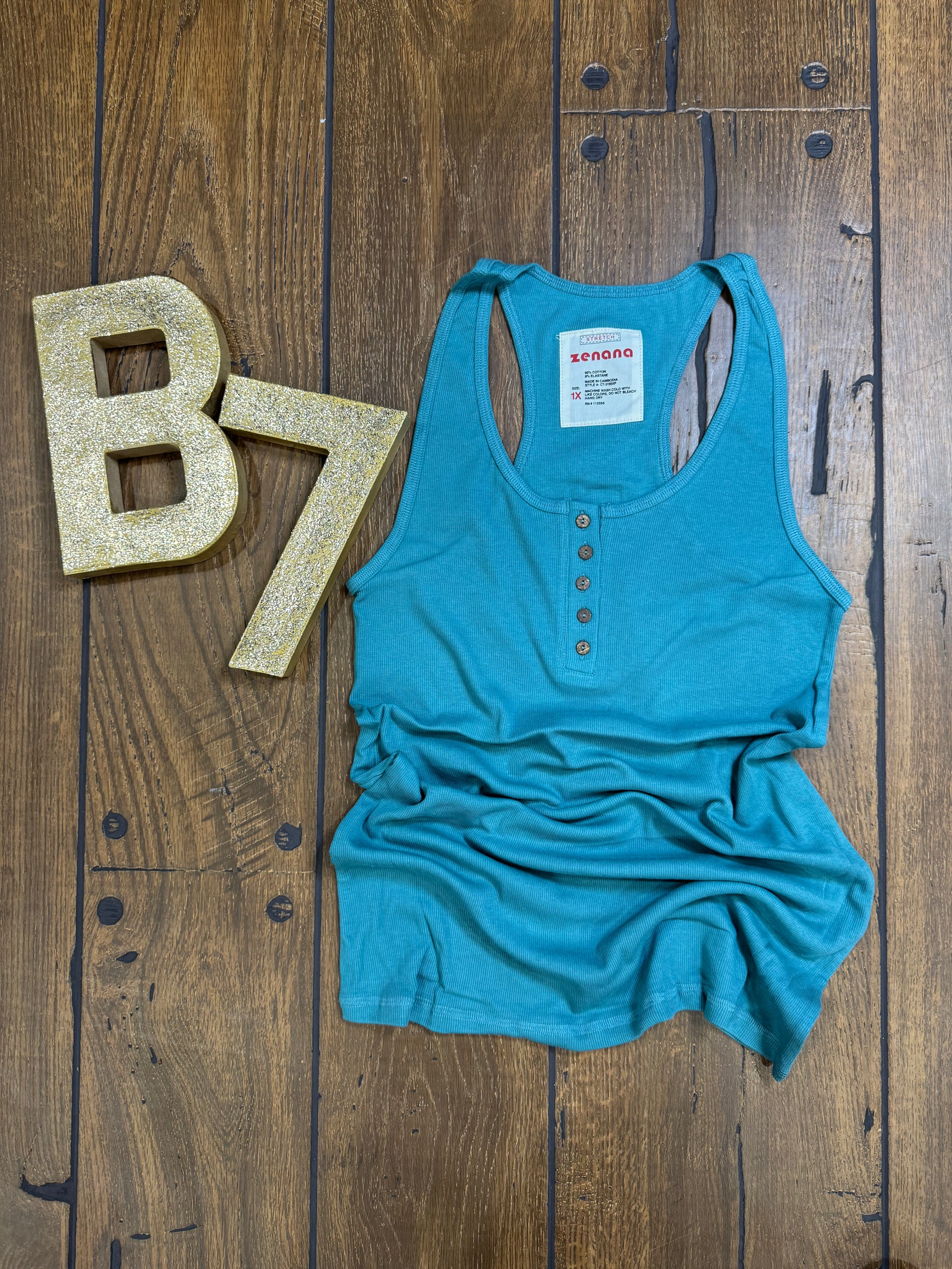 Zenana plus size ribbed tank top with button front