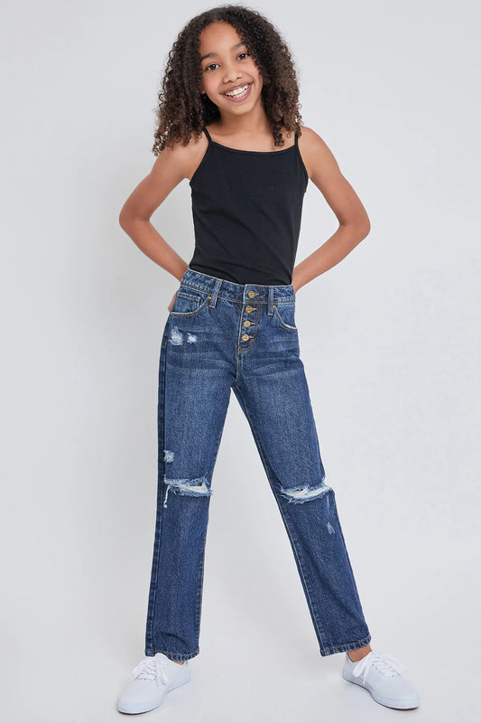 GIRLS SELENA EXPOSED BUTTON STRAIGHT LEG HYBRID JEAN YMI