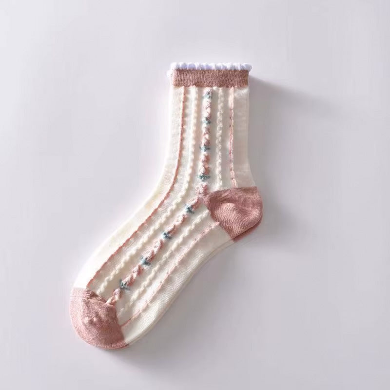 Girly pink socks with soft floral ruffles – Petal Posh