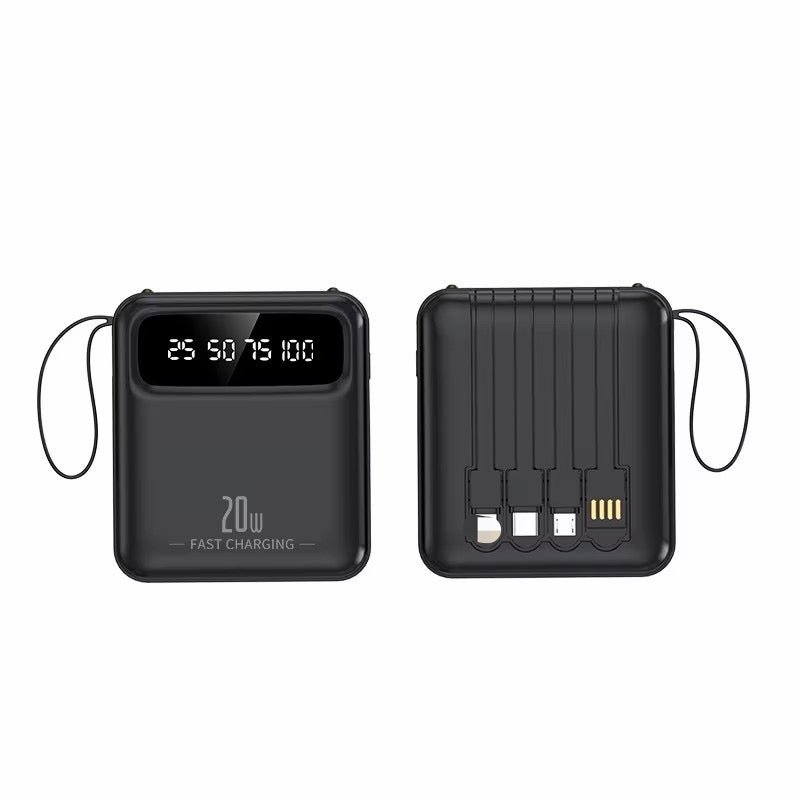 Mini 5000mAh Power Bank with Built-In Cable | Fast Charging Portable Phone Charger