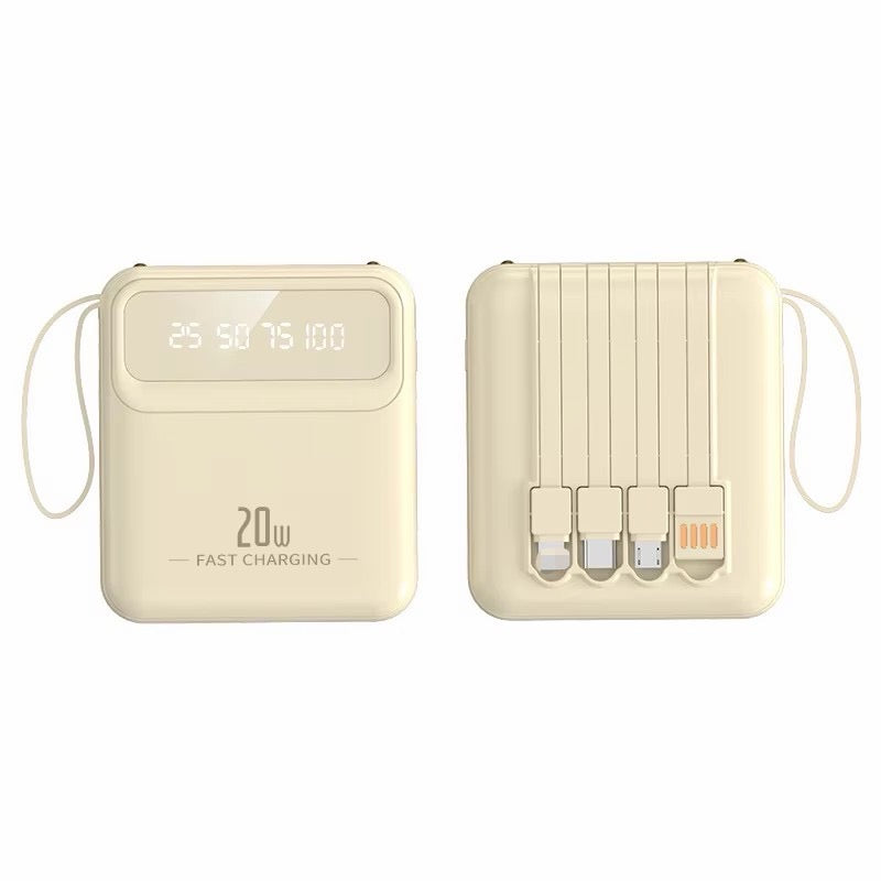 Mini 5000mAh Power Bank with Built-In Cable | Fast Charging Portable Phone Charger