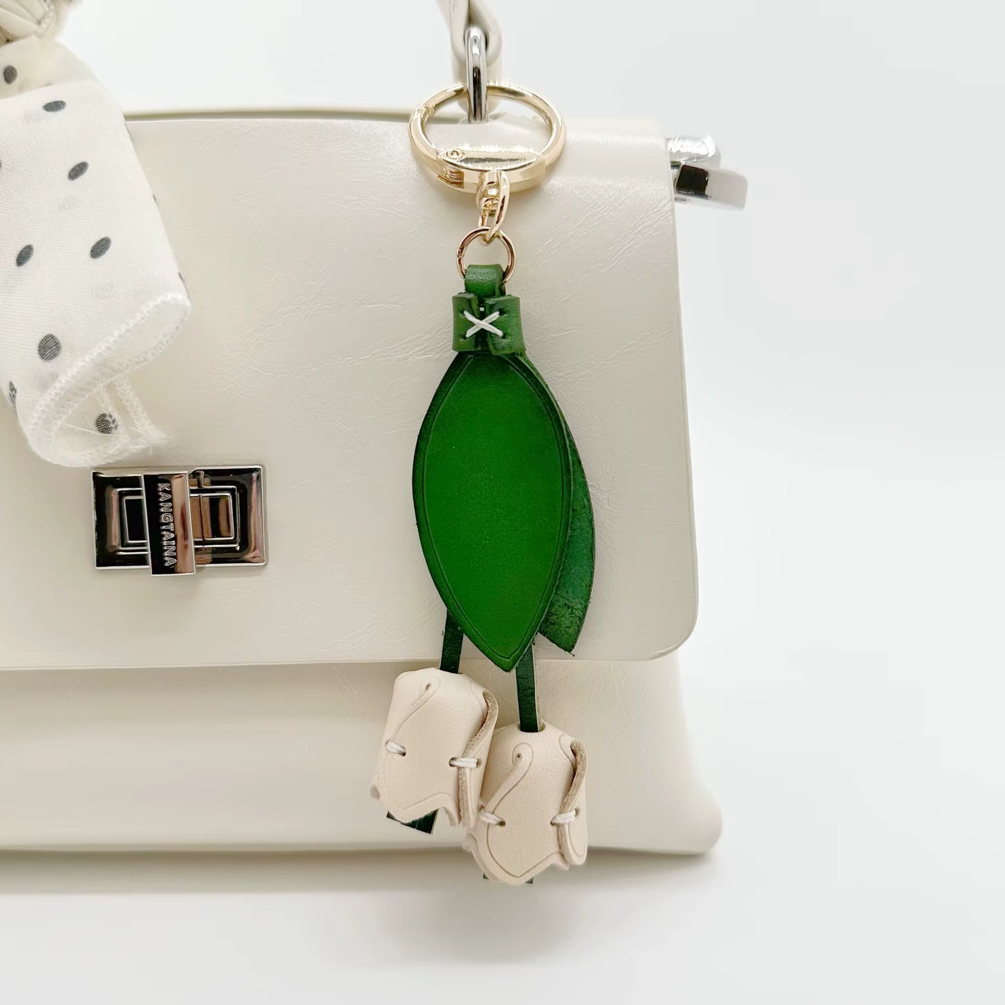 Genuine Leather Tulip Bag Charm – Handmade Floral Keychain Purse Accessory for Women
