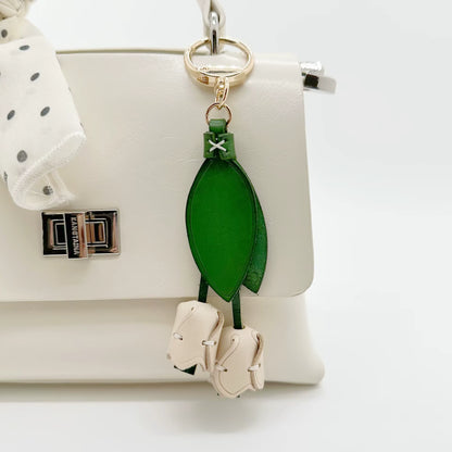 Genuine Leather Tulip Bag Charm – Handmade Floral Keychain Purse Accessory for Women
