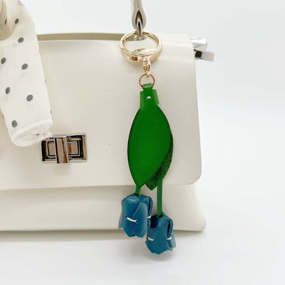 Genuine Leather Tulip Bag Charm – Handmade Floral Keychain Purse Accessory for Women