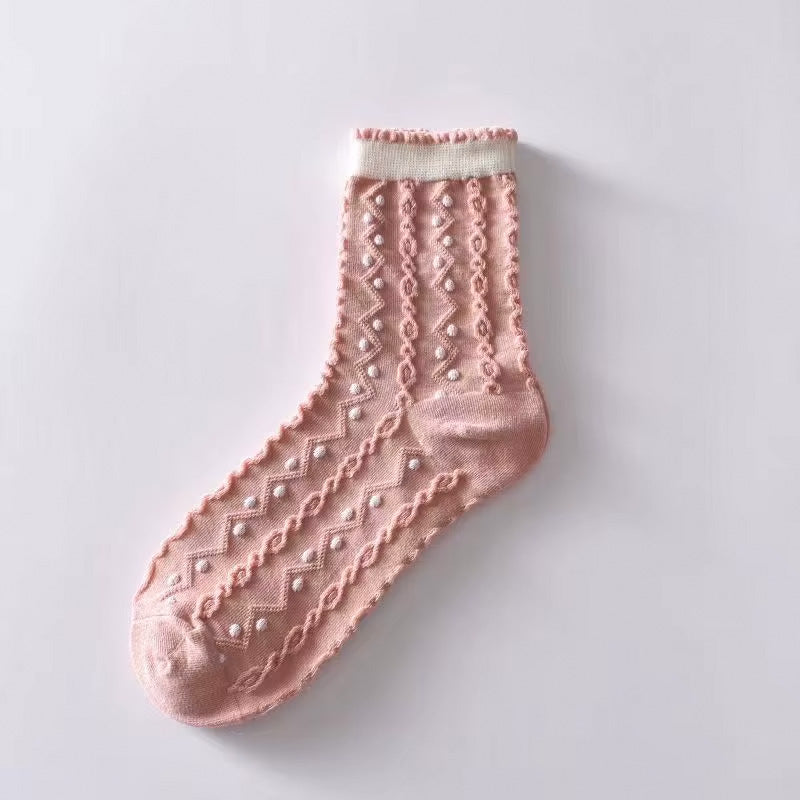 Girly pink socks with soft floral ruffles – Petal Posh
