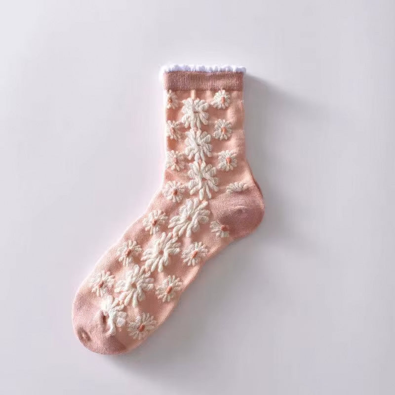 Girly pink socks with soft floral ruffles – Petal Posh