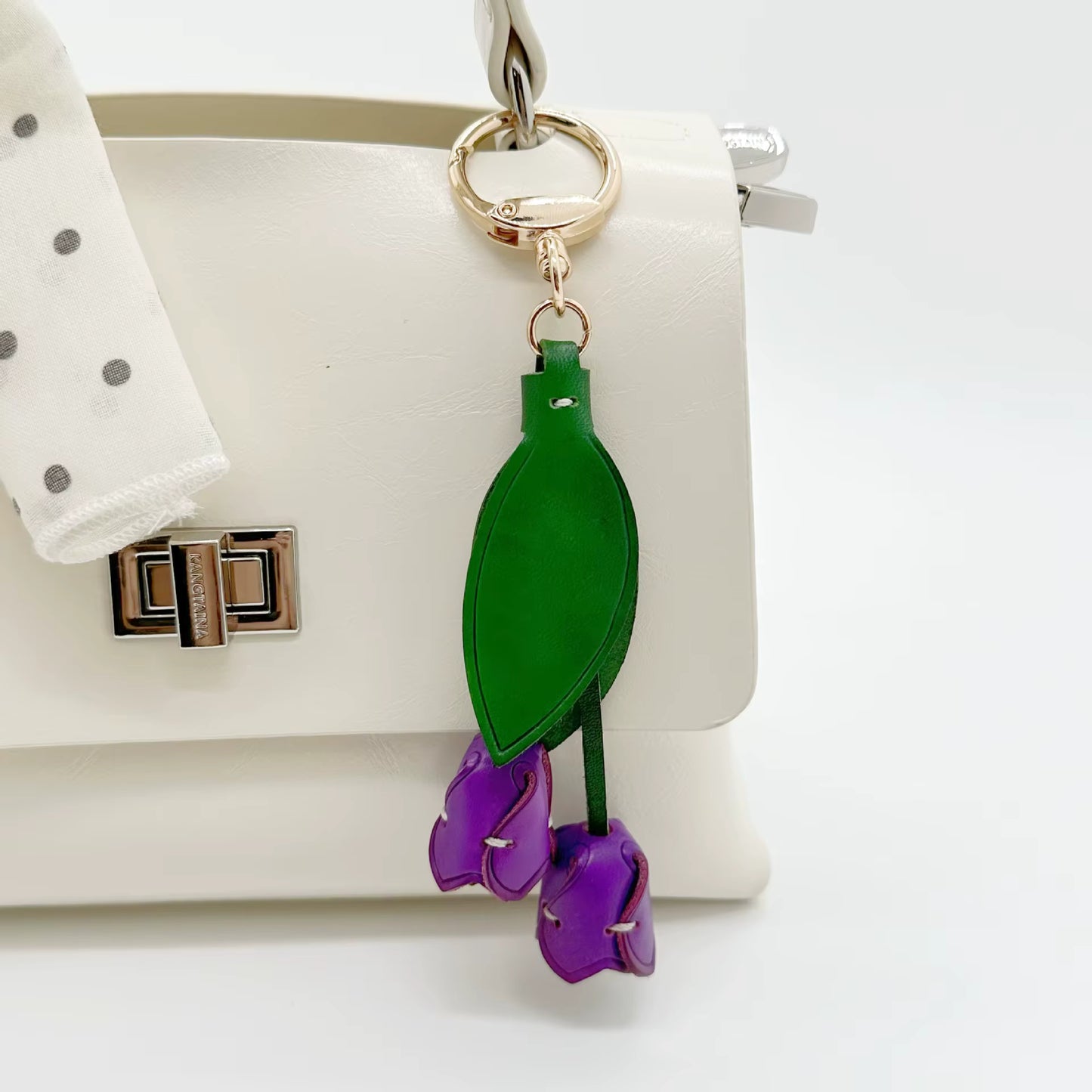 Genuine Leather Tulip Bag Charm – Handmade Floral Keychain Purse Accessory for Women
