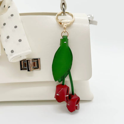 Genuine Leather Tulip Bag Charm – Handmade Floral Keychain Purse Accessory for Women