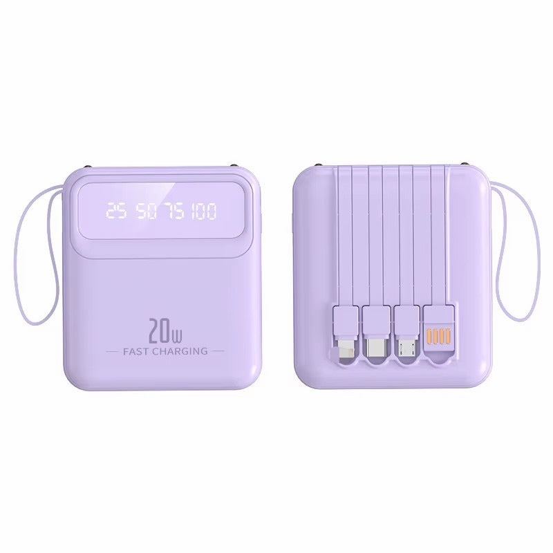 Mini 5000mAh Power Bank with Built-In Cable | Fast Charging Portable Phone Charger