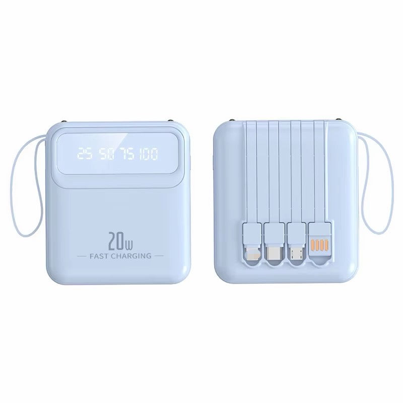 Mini 5000mAh Power Bank with Built-In Cable | Fast Charging Portable Phone Charger