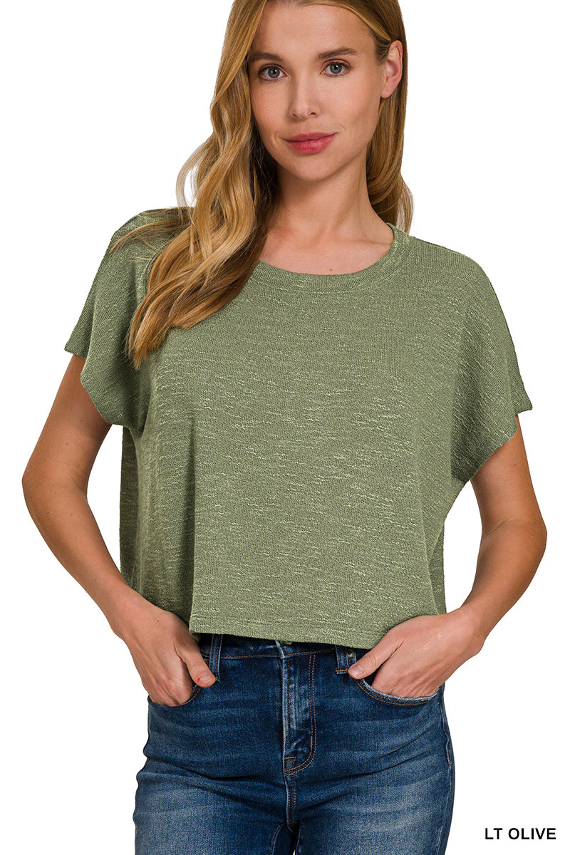 ZENANA KNIT ROUND NECK CROPPED TOP