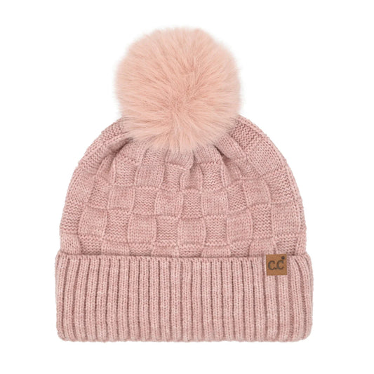 Woven Checkered Texture Pom C.C Beanie HTC0094