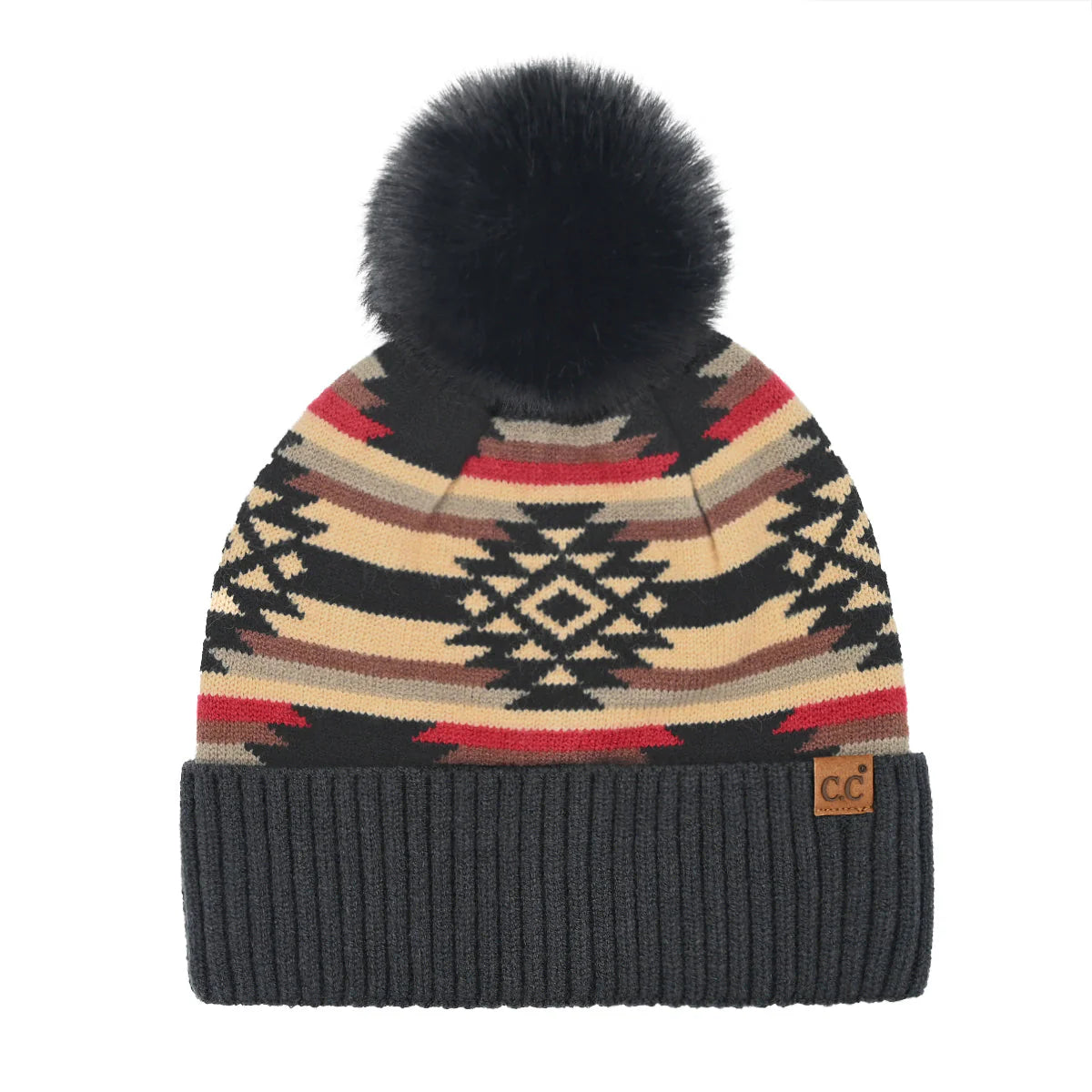 Aztec Patterned C.C Pom Beanie HTE0127