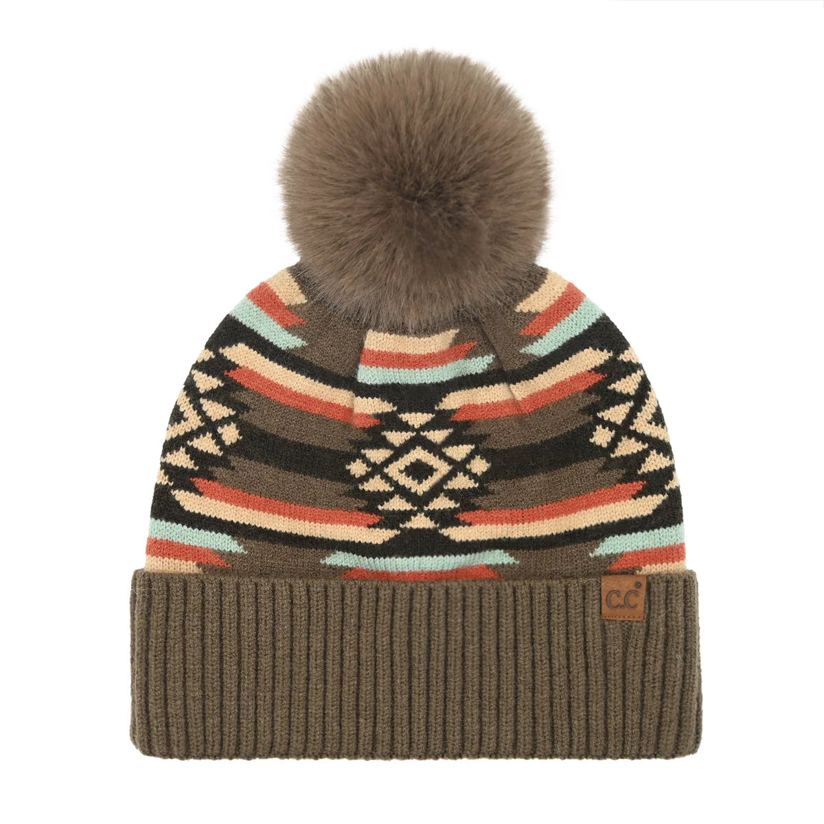 Aztec Patterned C.C Pom Beanie HTE0127