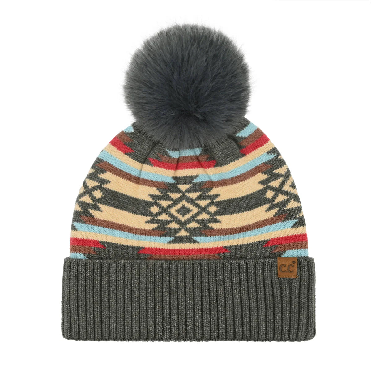 Aztec Patterned C.C Pom Beanie HTE0127