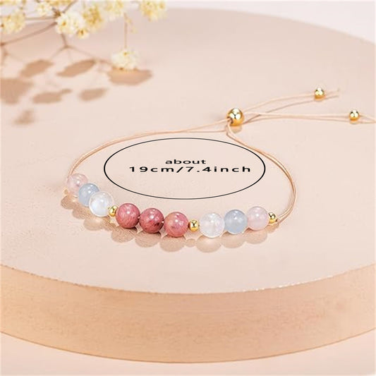 Healing Natural Stone Crystal Bracelet – Adjustable Beaded Energy Bracelet for Women