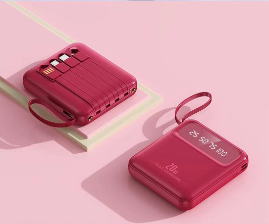 Mini 5000mAh Power Bank with Built-In Cable | Fast Charging Portable Phone Charger