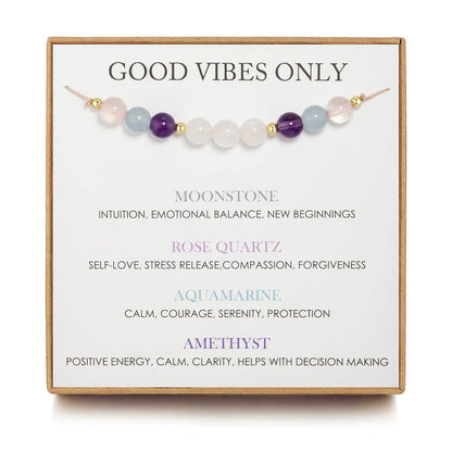 Healing Natural Stone Crystal Bracelet – Adjustable Beaded Energy Bracelet for Women