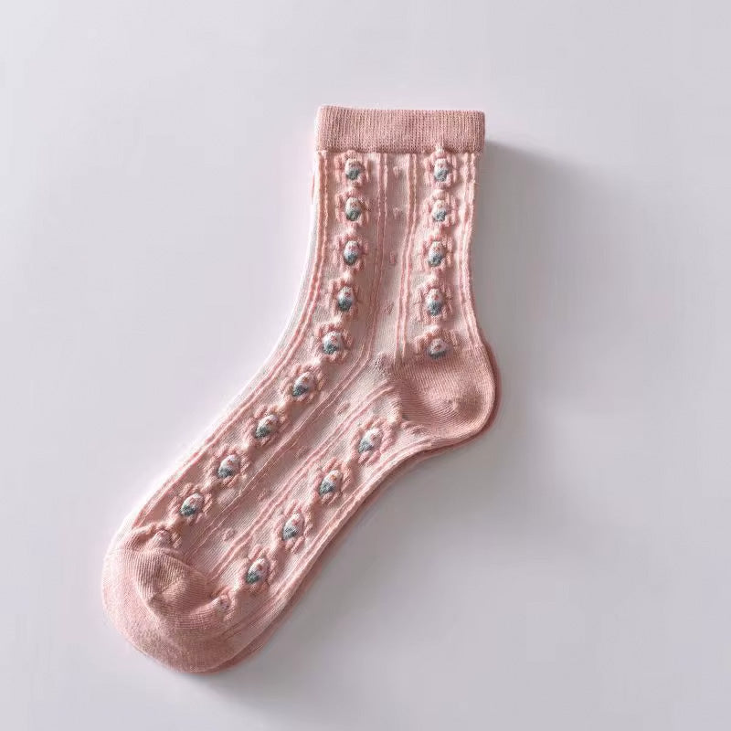 Girly pink socks with soft floral ruffles – Petal Posh