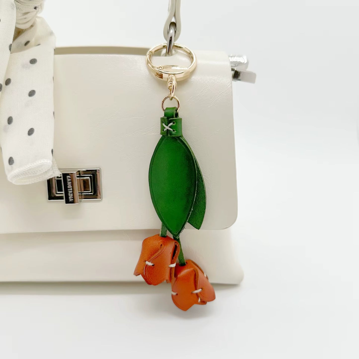 Genuine Leather Tulip Bag Charm – Handmade Floral Keychain Purse Accessory for Women